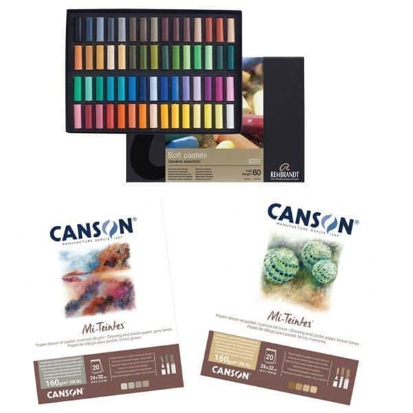 Set 60 Pasteles Rembrandt + 2 Bloc Canson Mi-Teintes