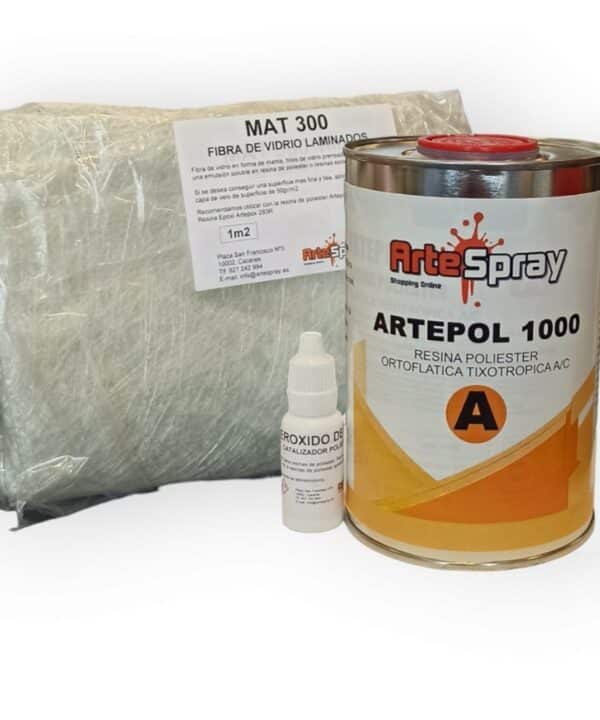 Artespray - Kit Conjunto Resina de poliester con fibra de vidrio 1Kg